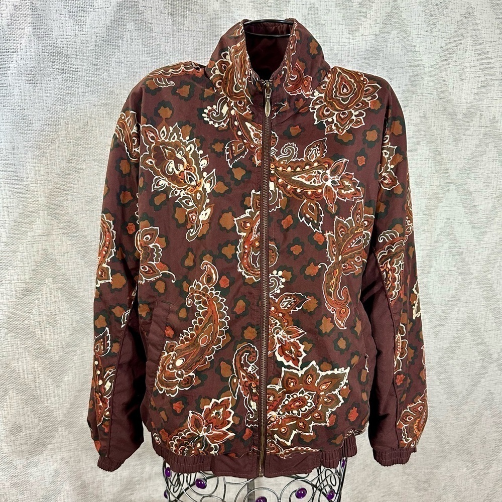 VTG Westbound Sport burgundy paisley zip up track jacket size S
